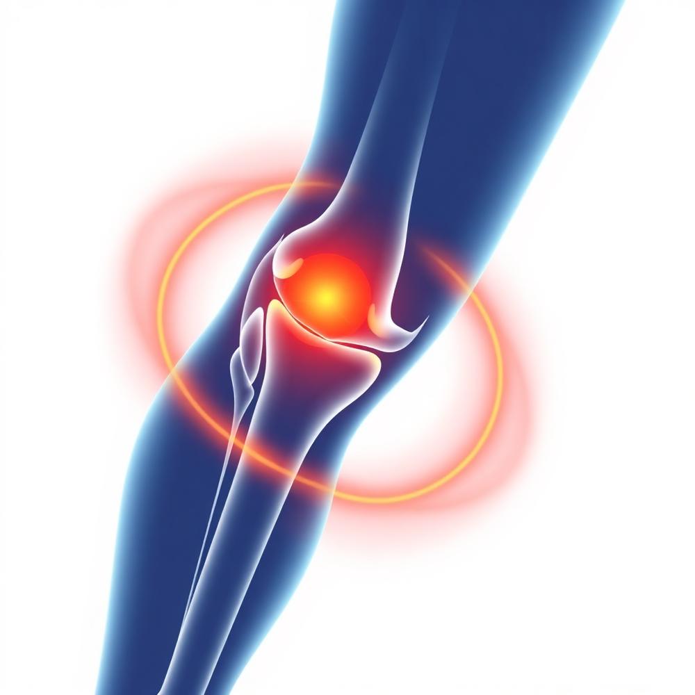 Illustration of warm heat penetrating an inflamed knee joint
